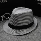 Men’s British Houndstooth Flat Top Sun Hat – Cotton & Linen European Vintage Style